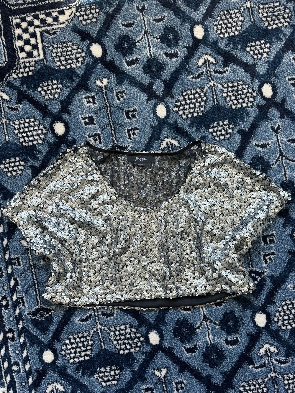 Sparkling Silver Sequin Crop Top -